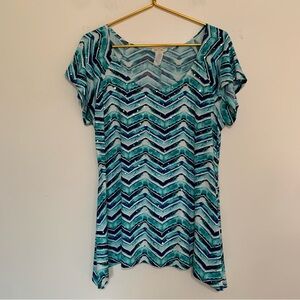 Brittany Black women's turquoise white chevron top silver sequin embellishments